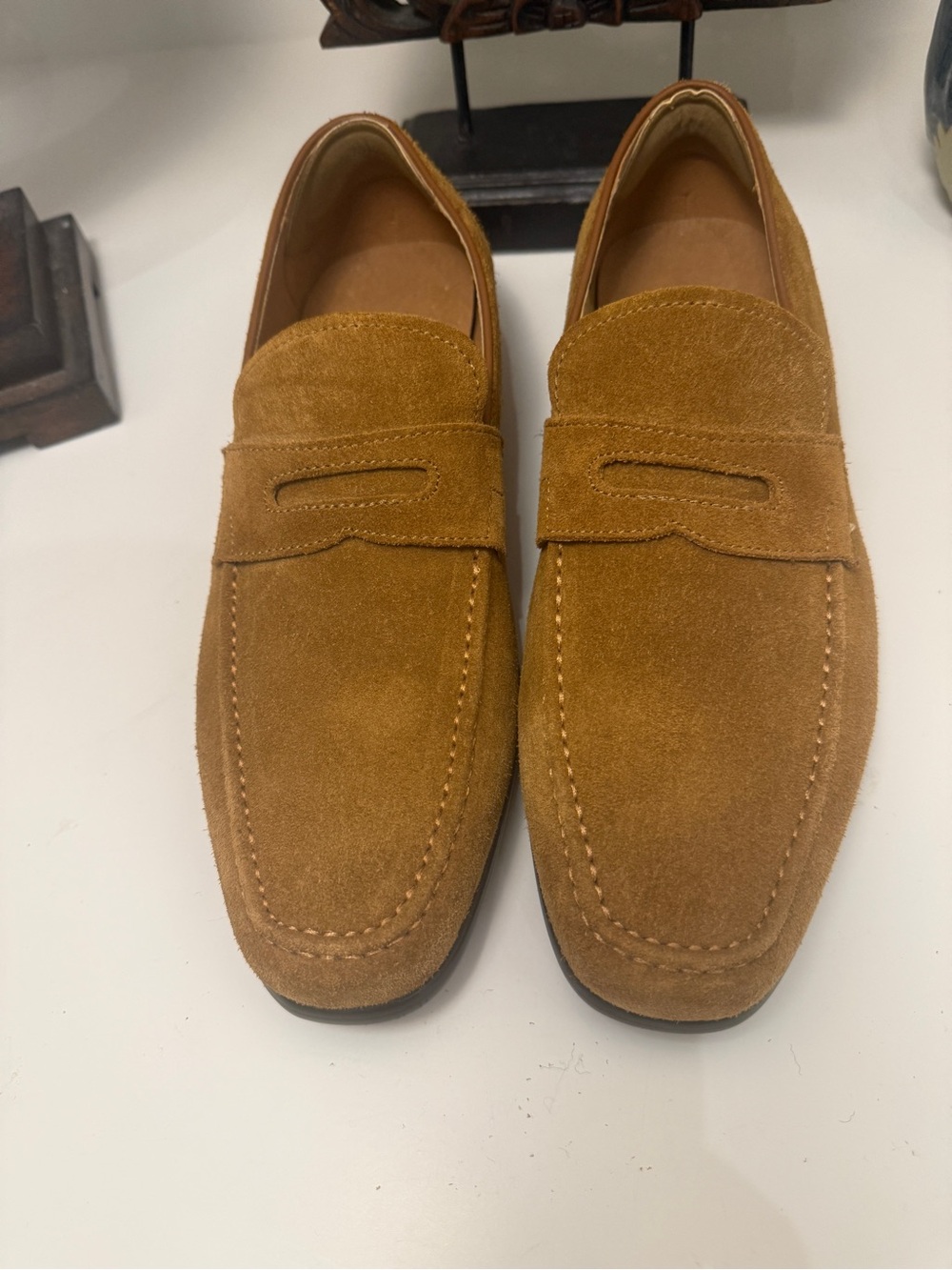 Men's Saks Fifth Avenue Suede Penny Loafers in Camel/Tan - Size 8